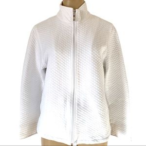 ALIA Petite White Quilted Plush Sweatshirt Summer Zip Up Outer Jacket